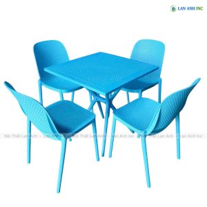 Bộ Bàn Ghế Cafe Vuông 4 Ghế Nhựa Đúc Nguyên Khối BBCF48