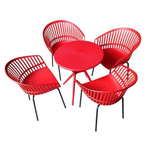 Bộ Bàn Ghế Cafe Nhựa Tròn 4 Ghế Nhựa Chân Sắt BBCF80