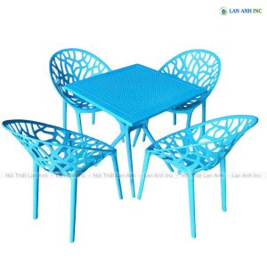 Bộ Bàn Ghế Cafe Vuông 4 Ghế Nhựa Đúc Nguyên Khối BBCF46