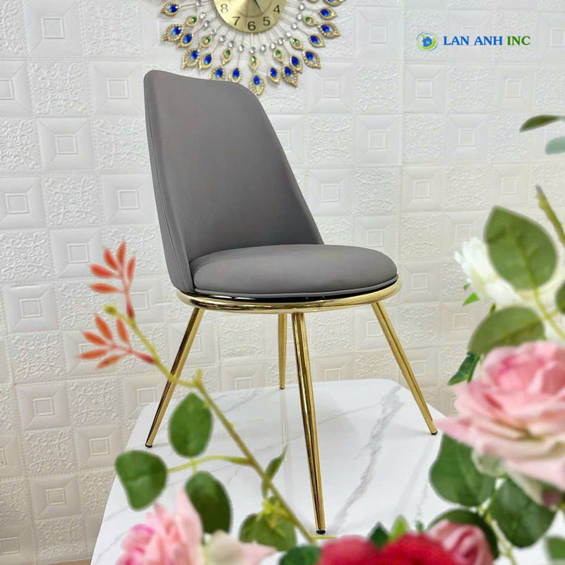 Ghế ăn bọc da chân sắt cao cấp đẹp hiện đại cho bàn ăn AURORA LA29A màu xám.