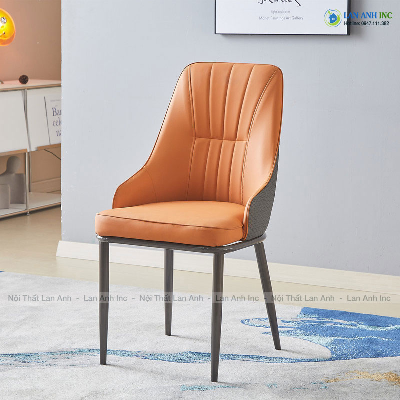 Ghế ăn bọc da chân sắt cao cấp đẹp hiện đại cho bàn ăn MISY LA72 màu cam Ghế ăn bọc da chân sắt cao cấp đẹp hiện đại cho bàn ăn MISY LA72 màu cam