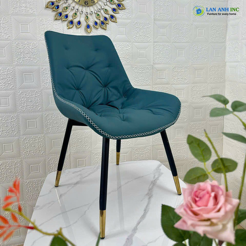 Ghế ăn bọc da chân sắt cao cấp đẹp hiện đại cho bàn ăn poly LA59 màu xanh ấn độ Ghế ăn bọc da chân sắt cao cấp đẹp hiện đại cho bàn ăn poly LA59 màu xanh ấn độ