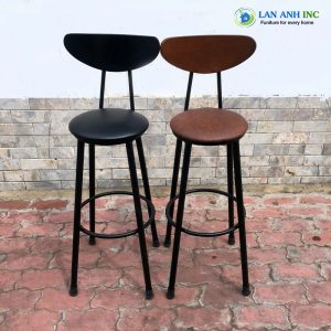 Ghế Quầy Bar Thu Ngân Chân Sắt Tựa Gỗ Cao Su Mặt Nệm