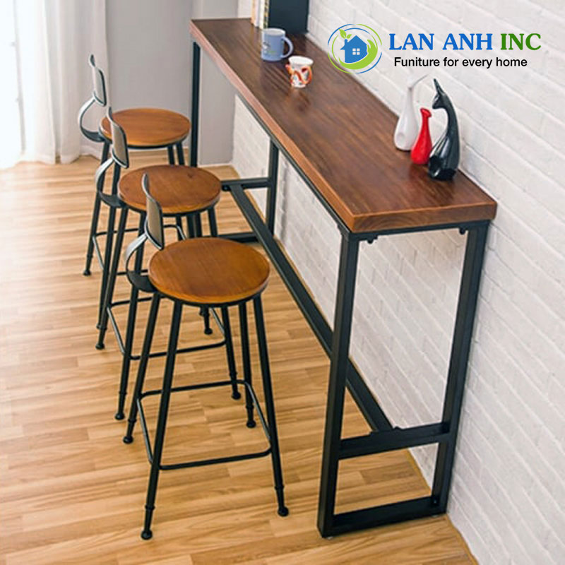 Ghế quầy bar gỗ chân sắt LASK04 Ghế quầy bar gỗ chân sắt LASK04