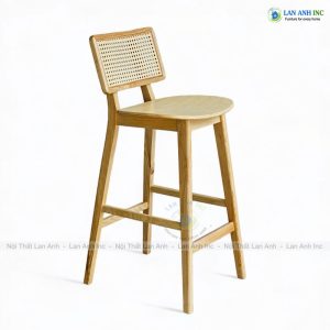 Ghế quầy bar gỗ ash lưng mây đan mắt cáo đẹp LAB4016