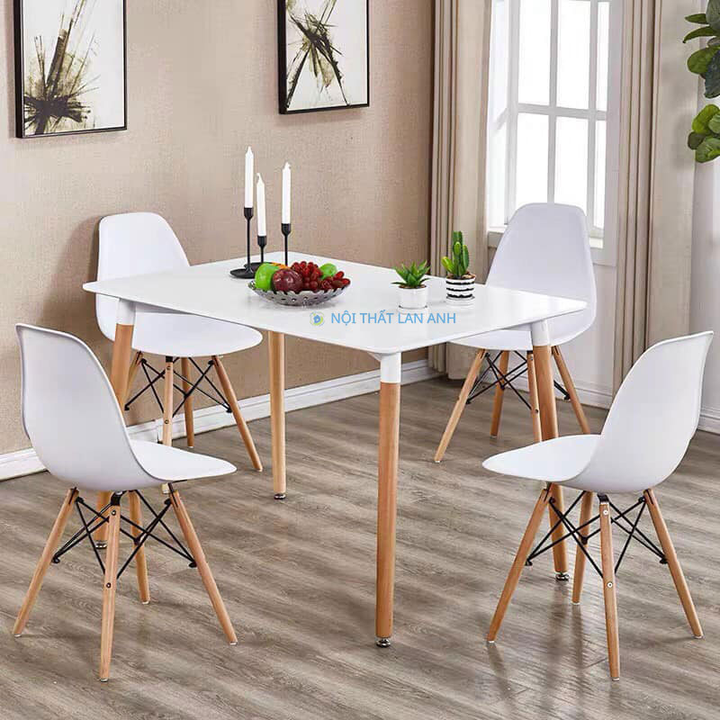 Bộ bàn ăn 4 ghế eames chân gỗ mặt nhựa nhập khẩu giá rẻ Bộ bàn ăn 4 ghế eames chân gỗ mặt nhựa nhập khẩu giá rẻ