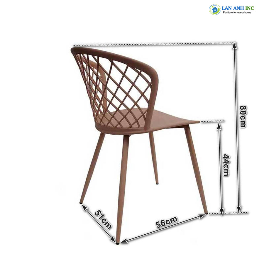  Kích thước ghế nhựa cafe bàn ăn văn phòng tựa lưng cao chân sắt đẹp hiện đại LA2013