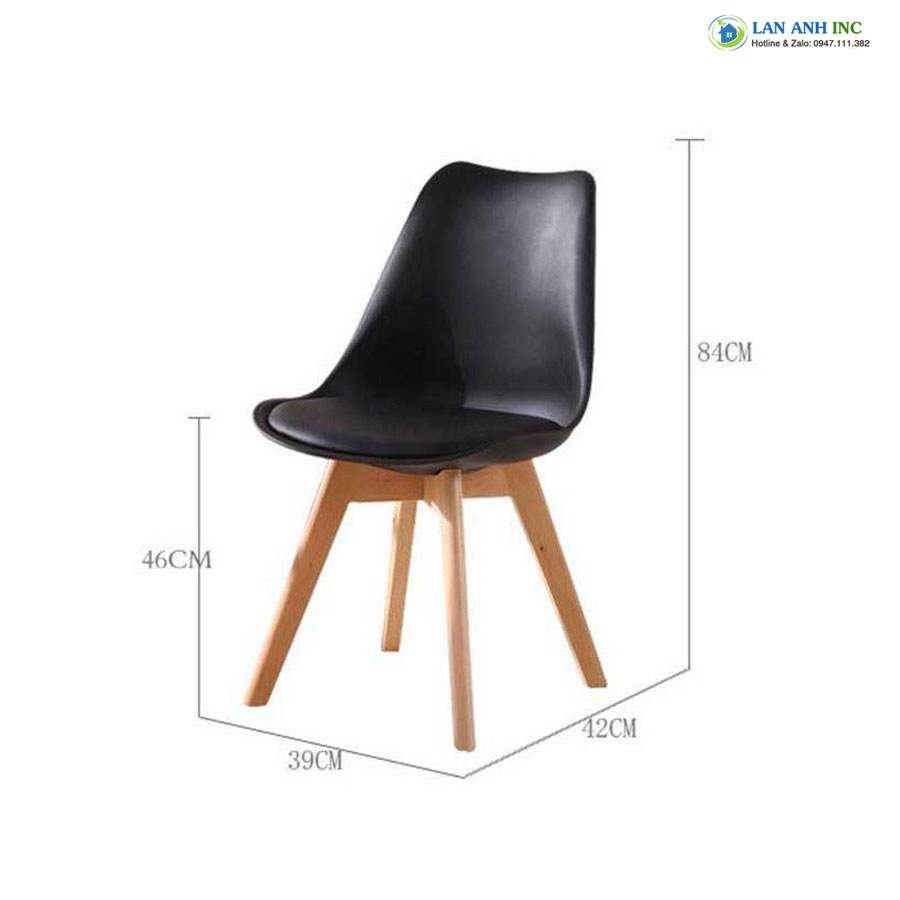 Kích thước Ghế nhựa cafe bàn ăn tựa lưng cao chân gỗ eames LA3003 Kích thước Ghế nhựa cafe bàn ăn tựa lưng cao chân gỗ eames LA3003