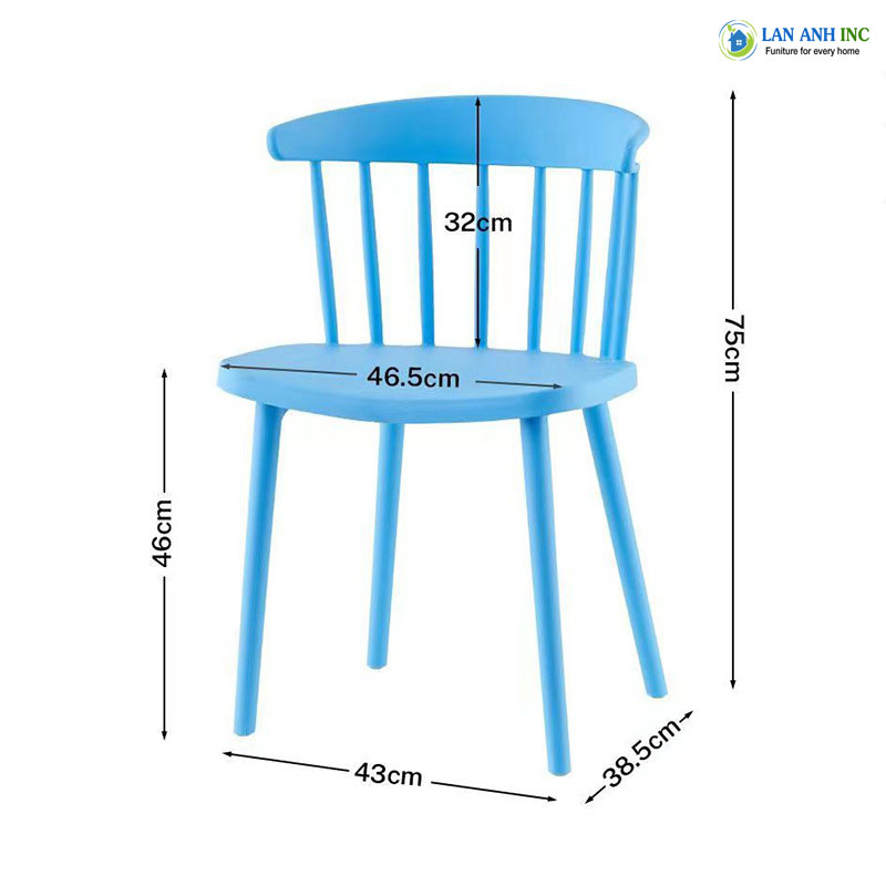 Kích thước ghế nhựa đúc tựa lưng thoáng cafe nhà hàng bàn ăn LA3004 Kích thước ghế nhựa đúc tựa lưng thoáng cafe nhà hàng bàn ăn LA3004