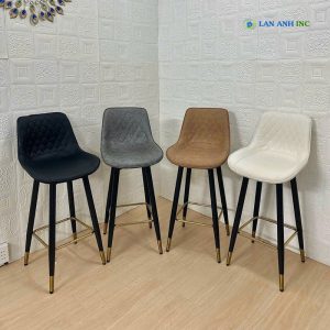 Alternative view of Ghế bar chân sắt xoay mặt da cao cấp LADP26