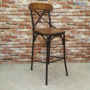 Ghế quầy bar chân sắt mặt gỗ tựa chữ X LAB4001
