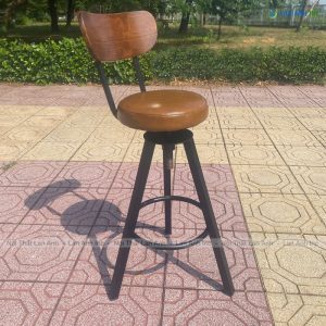 Ghế quầy bar tựa gỗ chân sắt mặt đệm nâng hạ LAB4017