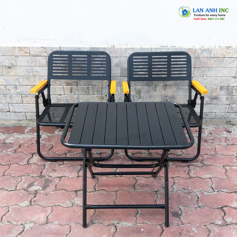 Bộ bàn 2 Ghế xếp cafe sắt sơn tĩnh điện màu đen Bộ bàn 2 Ghế xếp cafe sắt sơn tĩnh điện màu đen