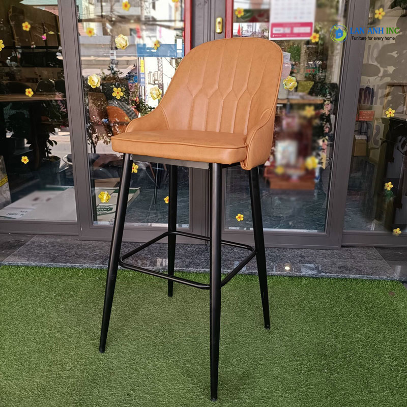 Ghế bar chân sắt tựa lưng cao mặt da cao cấp đẹp hiện đại LAB4003 màu nâu bò Ghế bar chân sắt tựa lưng cao mặt da cao cấp đẹp hiện đại LAB4003 màu nâu bò