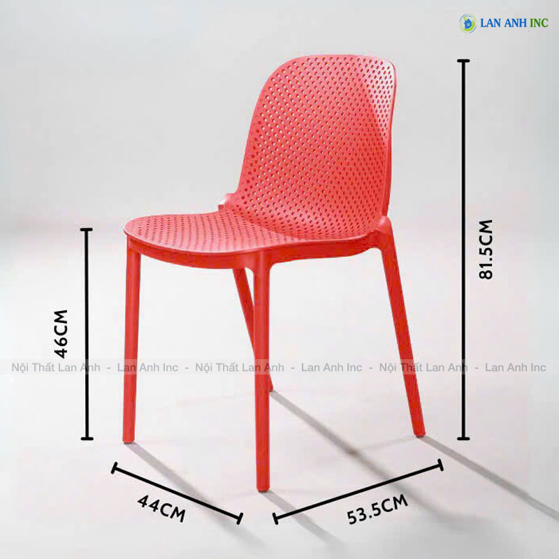 Kích thước ghế nhựa đúc nguyên khối xếp chồng LAD36 Kích thước ghế nhựa đúc nguyên khối xếp chồng LAD36