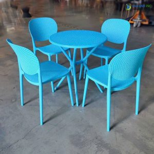 Bộ Bàn Ghế Cafe Nhựa Tròn 4 Ghế Nhựa Đúc Lỗ BBCF37