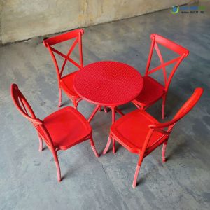 Bộ Bàn Ghế Cafe Nhựa Tròn 4 Ghế Nhựa Đúc BBCF69
