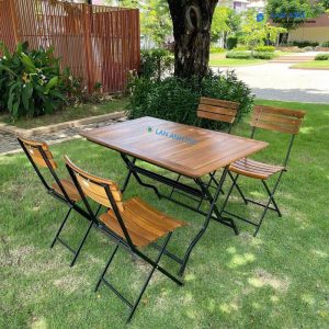 Bộ Bàn Ăn 4 Ghế Gỗ Chân Sắt Xếp Gọn BBCF27
