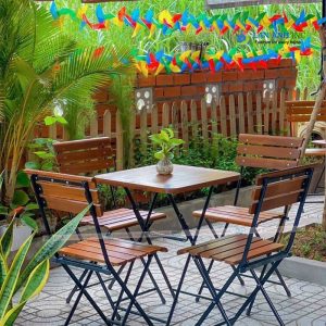Bo ban ghe cafe xep gon ngoai troi go chan sat cao BBCF22 1