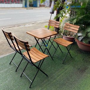 Bộ Bàn Ghế Cafe Gấp Gọn Ngoài Trời Gỗ Chân Sắt Cao BBCF22 ( 1 bàn + 4 ghế)