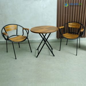 Bộ bàn cafe gỗ xếp gọn ngoài trời 2 ghế mini BBCF09