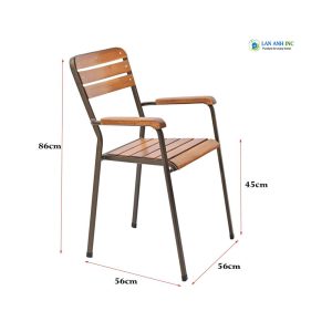 Ghế Cafe Mặt Gỗ Nan Chân Sắt Có Tay Moon 5
