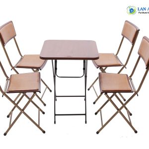 Bộ bàn cafe 4 ghế xếp chân sắt cao có nệm BBCF11
