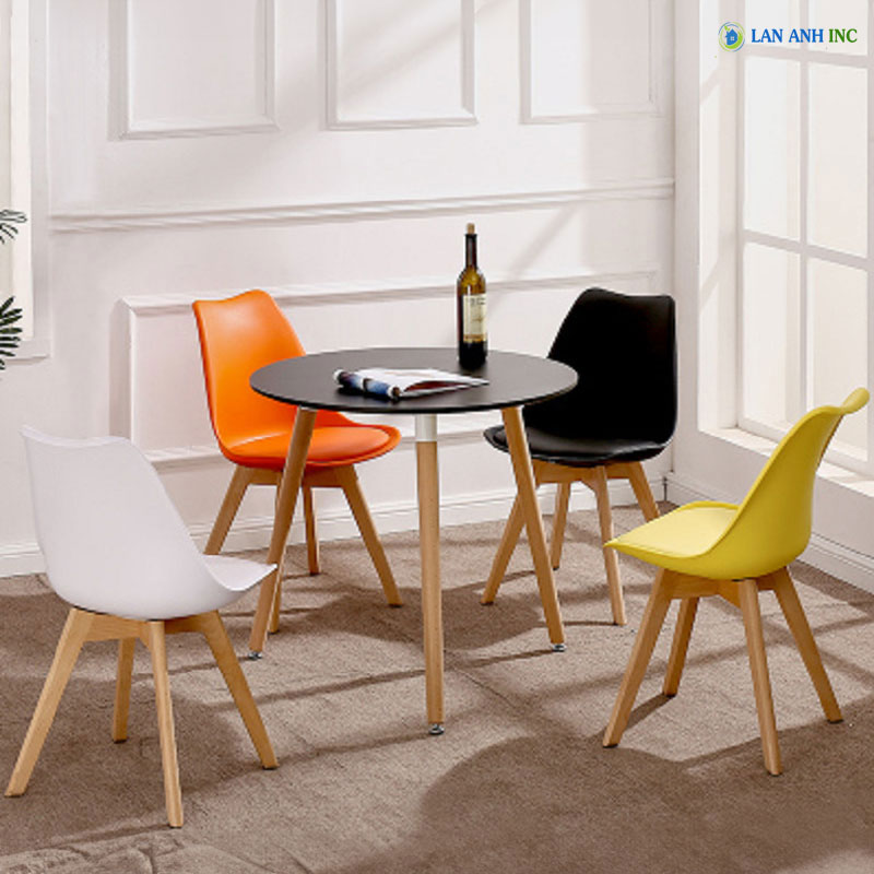 Bộ bàn ăn, cafe tròn 4 ghế eames nệm BBA06