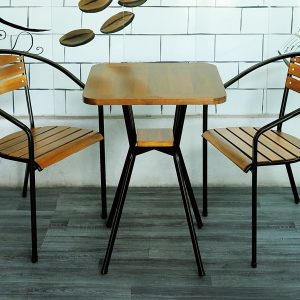 Bàn cafe gỗ vuông ngoài trời chân sắt cao đẹp giá rẻ LAPX12 bo ban cafe go vuong ngoai troi deo chan sat cao lapx12 2