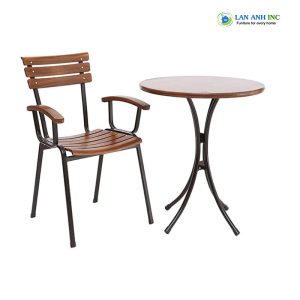 Alternative view of Bộ bàn ghế cafe ngoài trời tròn 2 ghế gỗ chân sắt cao BBCF18