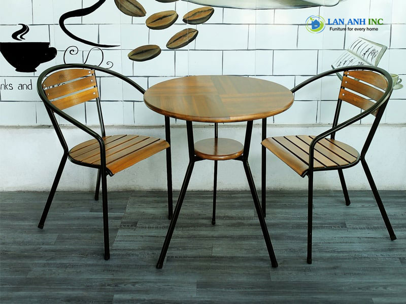 Bàn cafe tròn ngoài trời gỗ chân sắt cao đẹp giá rẻ LAPX13 Bàn cafe tròn ngoài trời gỗ chân sắt cao đẹp giá rẻ LAPX13