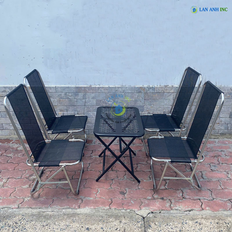 Bộ bàn ghế cafe xếp gọn ngoài trời inox giá rẻ BBGX03