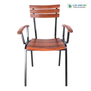 Ghế cafe bàn ăn cao có tay nan gỗ chân sắt sơn tĩnh điện Moon 1