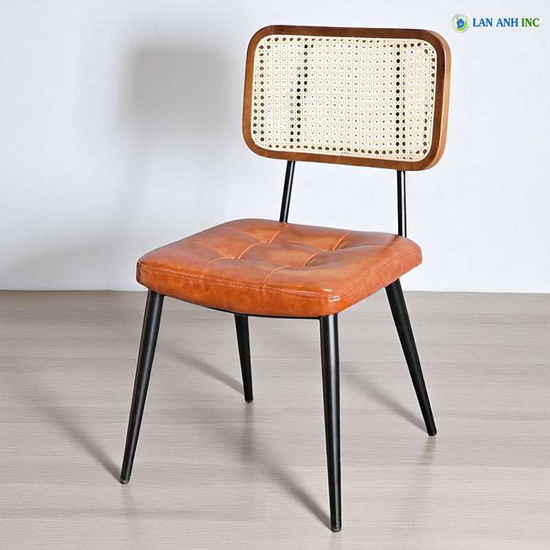 Ghế tựa lưng mắt cáo mặt nệm chân sắt cafe nhà hàng LASK26