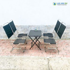 Alternative view of Bộ bàn ghế xếp inox cafe vải bố lưng cao gấp gọn giá rẻ