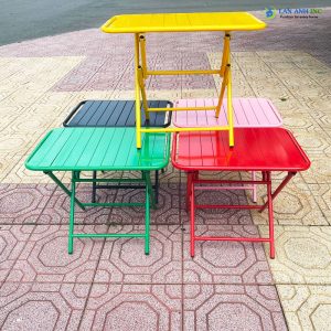 Bộ bàn ghế cafe xếp gọn 4 ghế inox lưới lò xo khung to lưng cao BBGX03