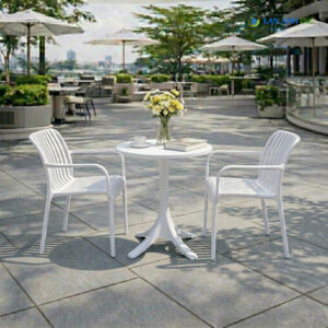 Alternative view of Bộ bàn cafe nhựa tròn chân xòe 2 ghế nhựa BBCF92