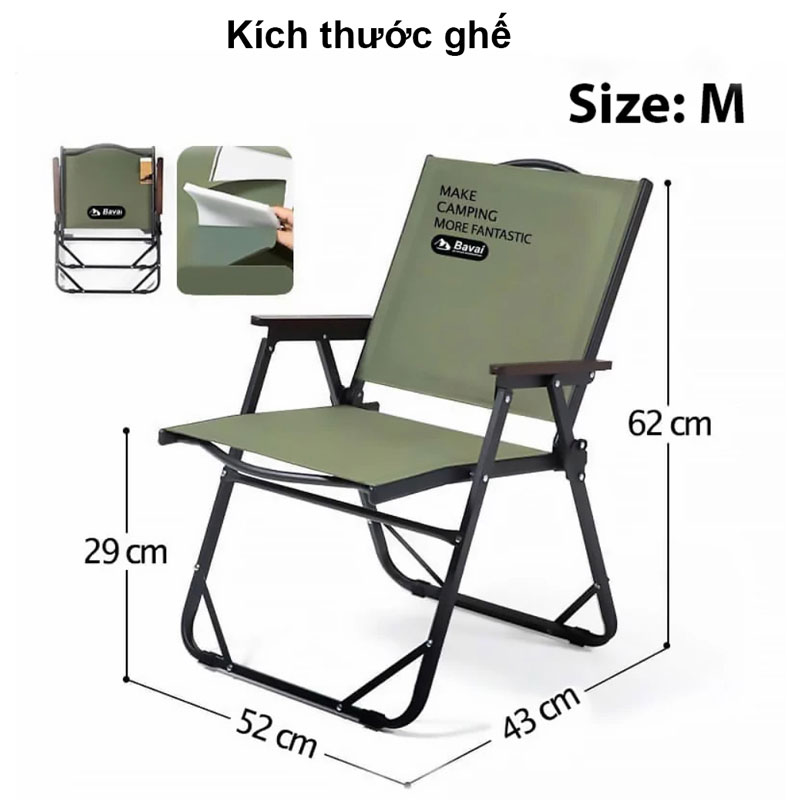 Kích thước size M ghế xếp camping cafe GXT258 Kích thước size M ghế xếp camping cafe GXT258