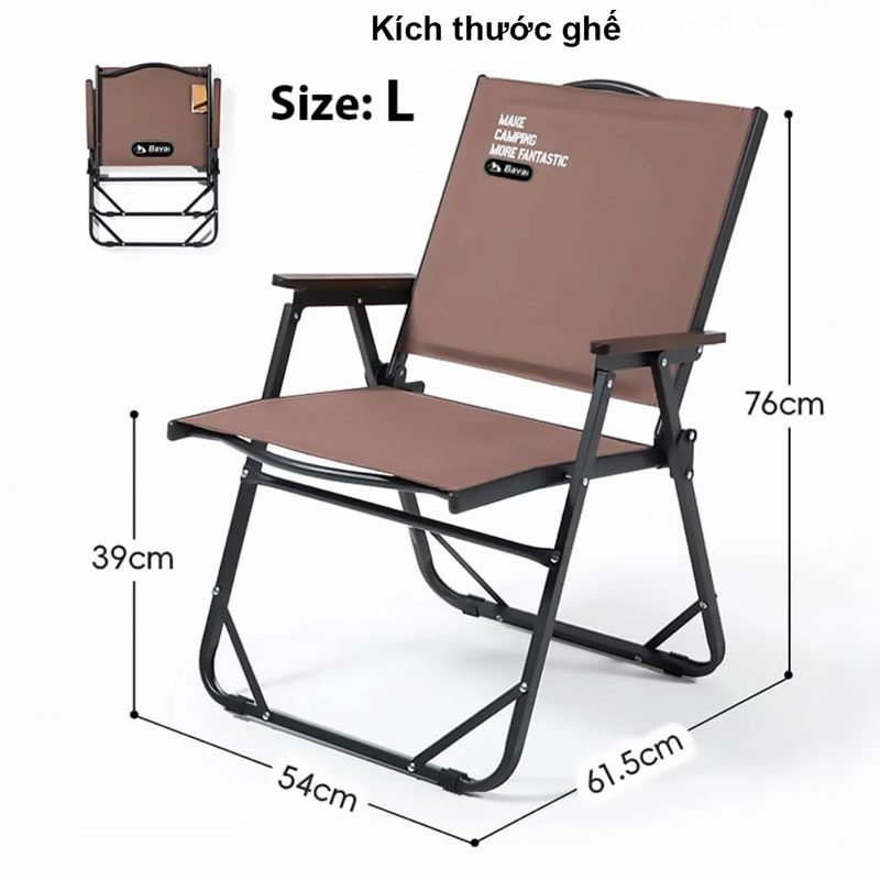 Kích thước size L ghế xếp camping cafe GXT258 Kích thước size L ghế xếp camping cafe GXT258